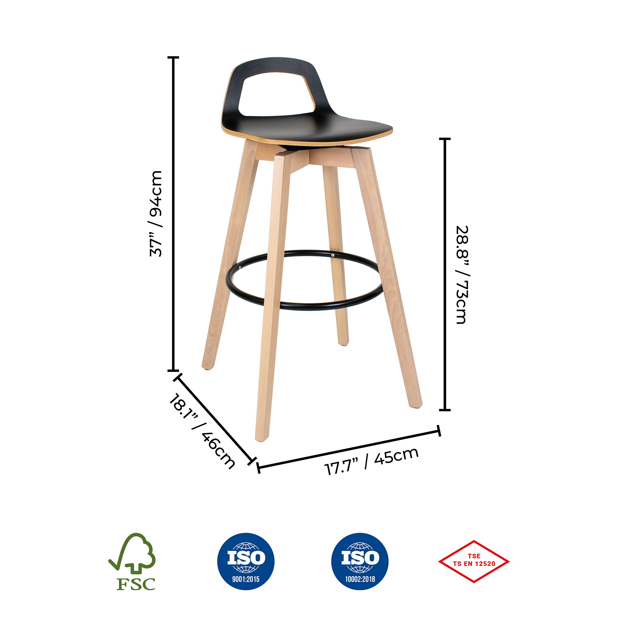 Berlin Natural Wood Bar Stool