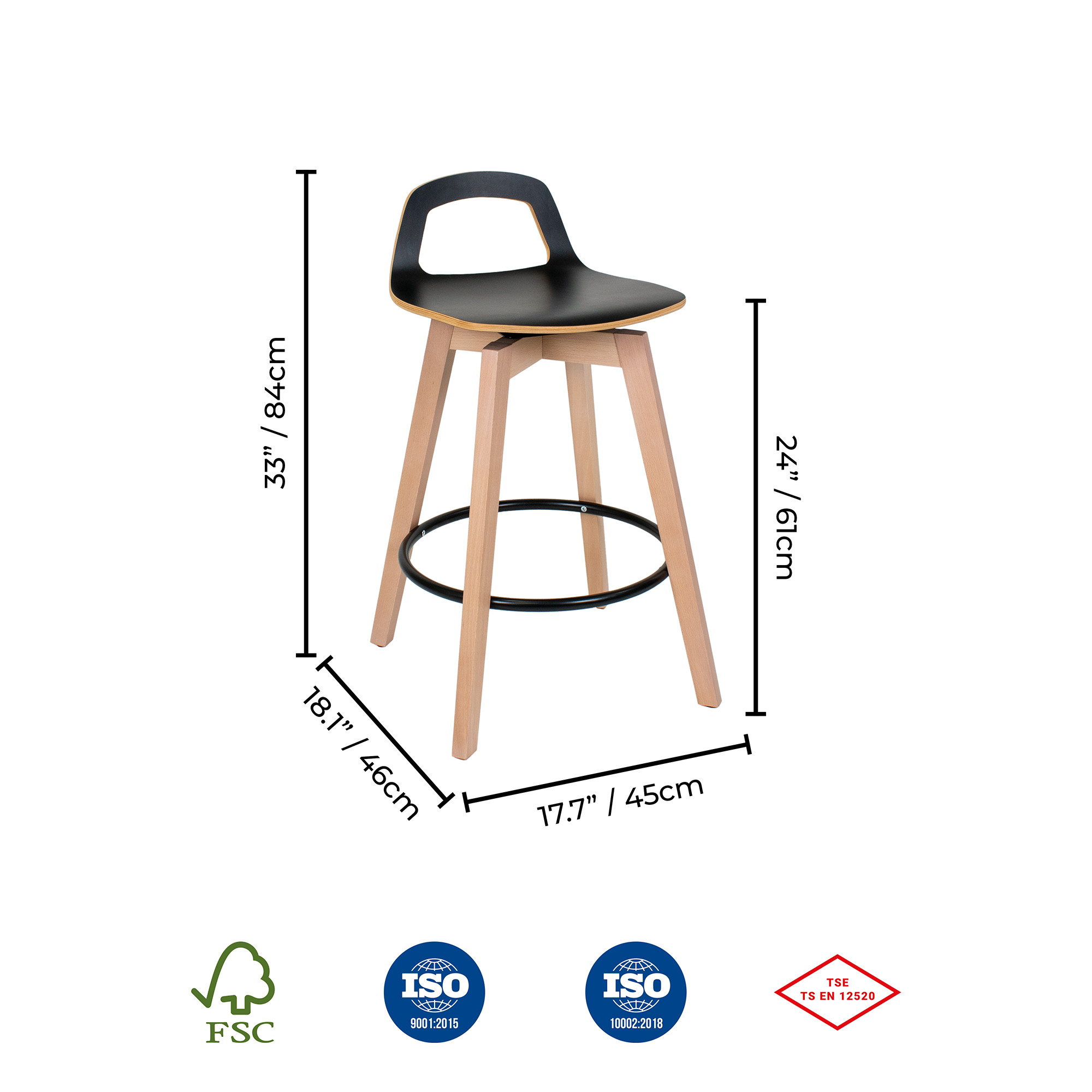Berlin Natural Wood Counter Bar Stool