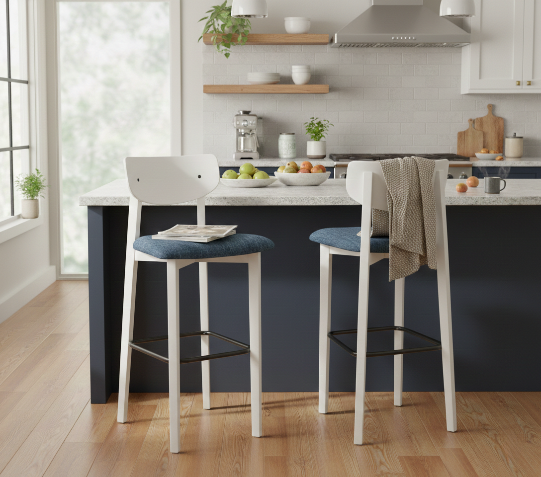 Izmir White Wood Bar Stool