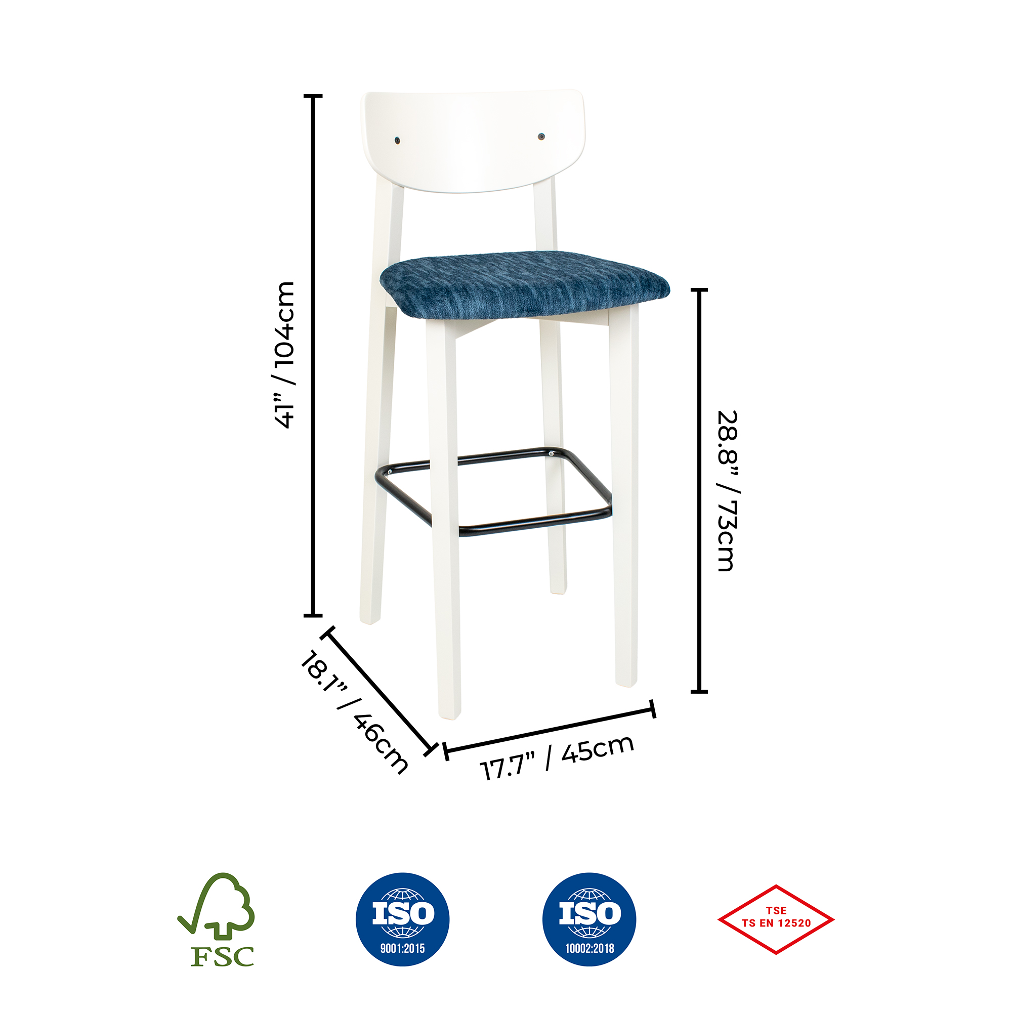 Izmir White Wood Bar Stool