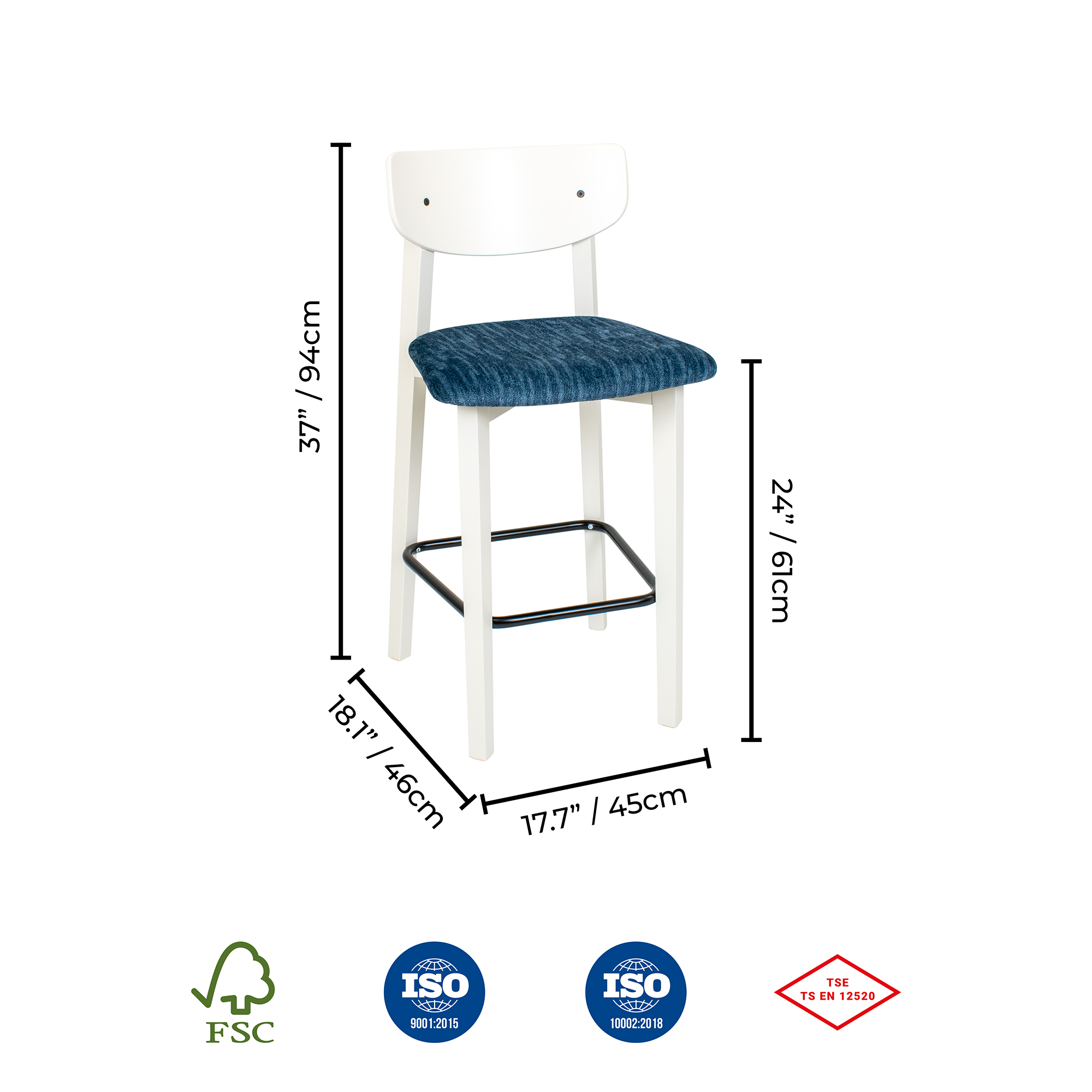 Izmir White Wood Counter Bar Stool