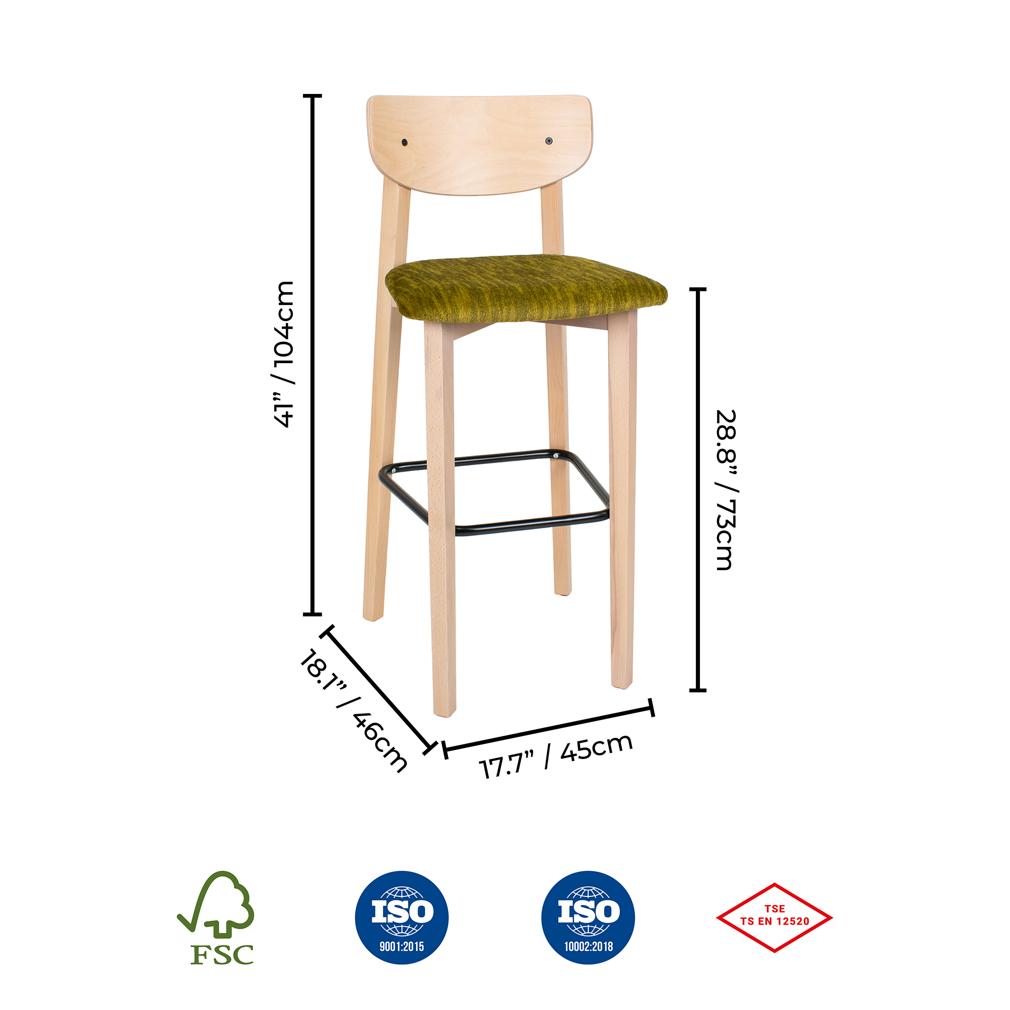 Izmir Natural Wood Bar Stool