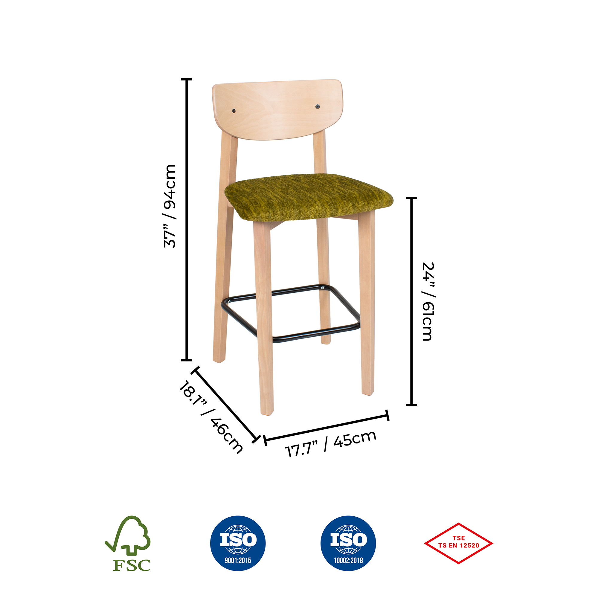 Izmir Natural Wood Counter Bar Stool