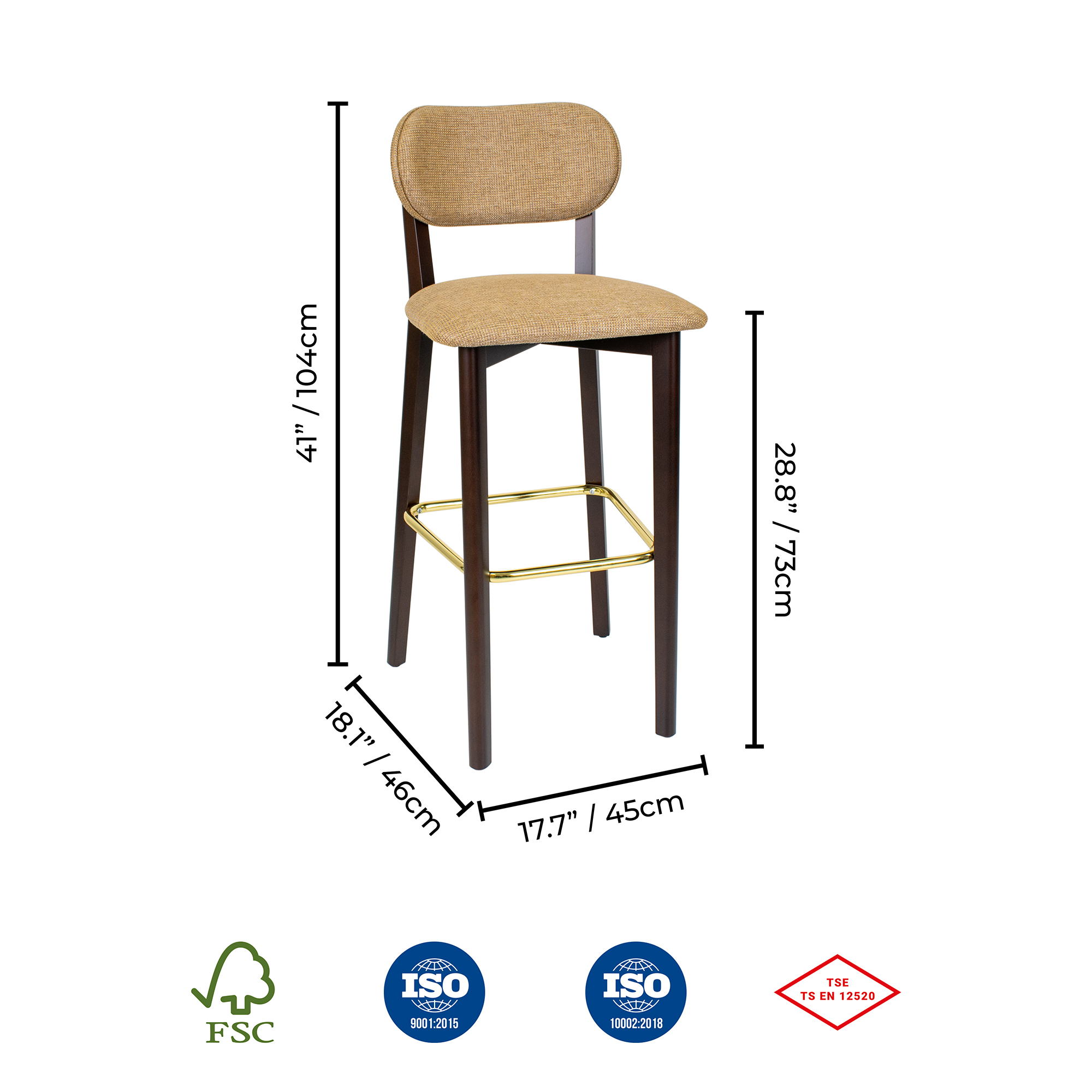 Milan Dark Walnut Wood Bar Stool