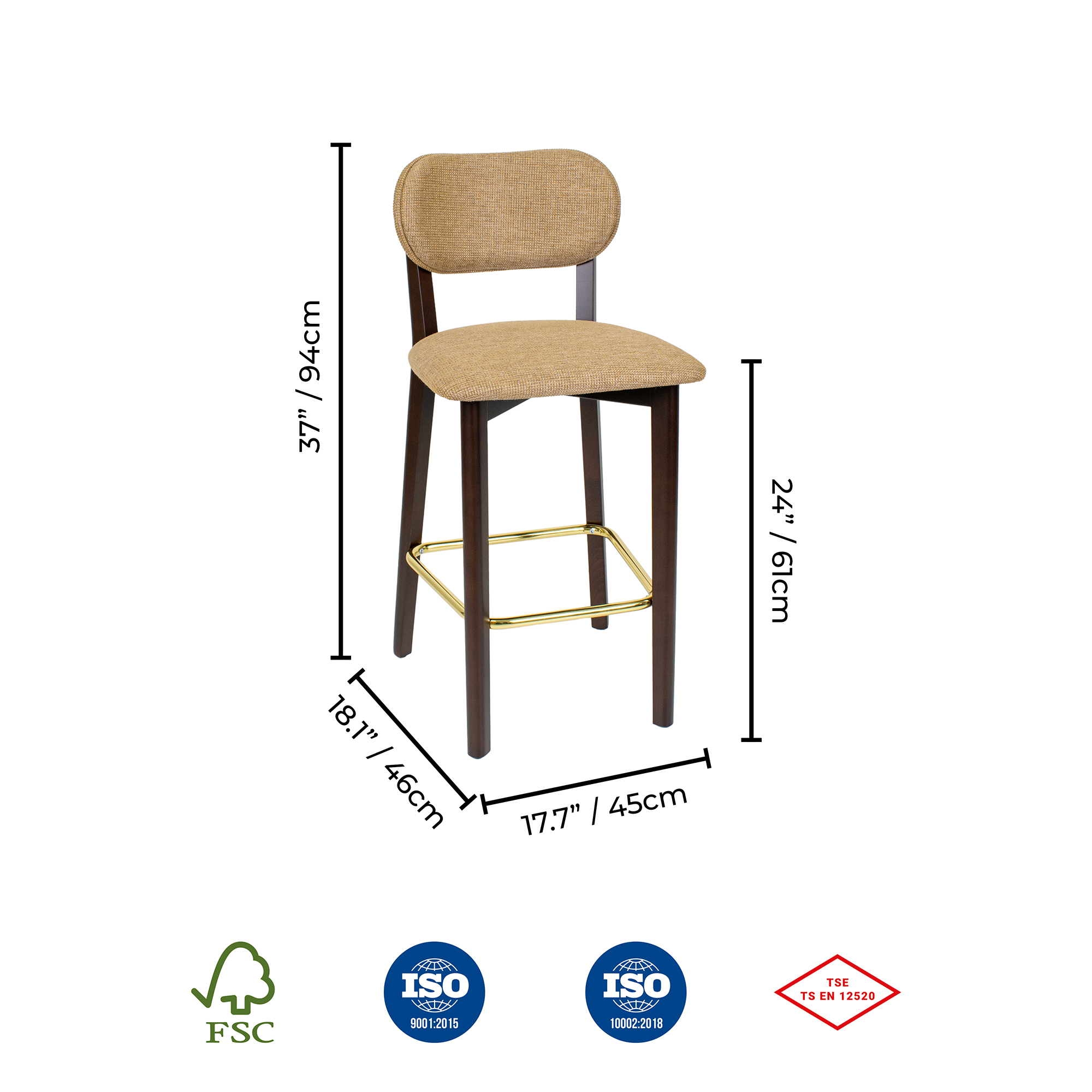 Milan Dark Walnut Wood Counter Bar Stool