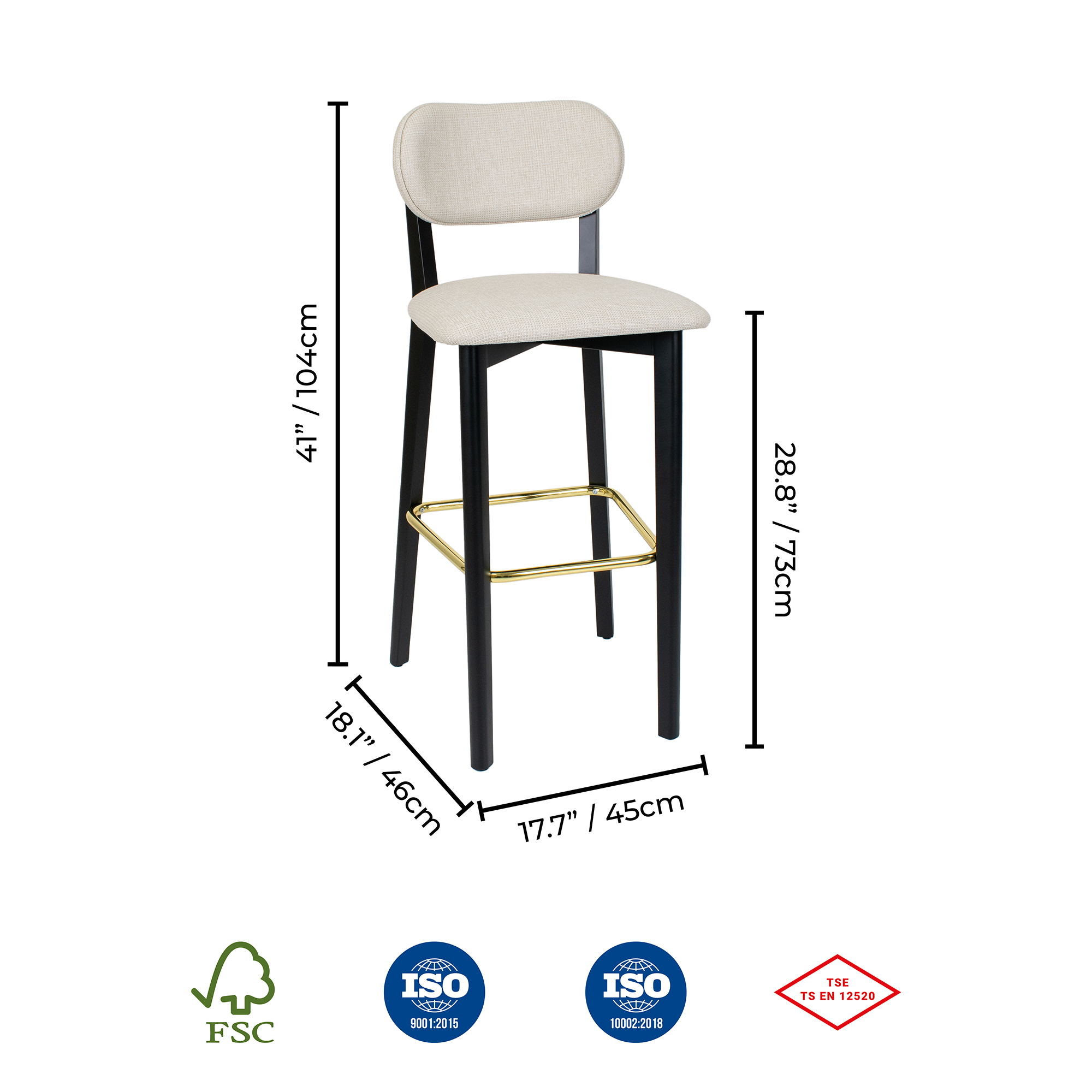 Milan Black Wood Bar Stool