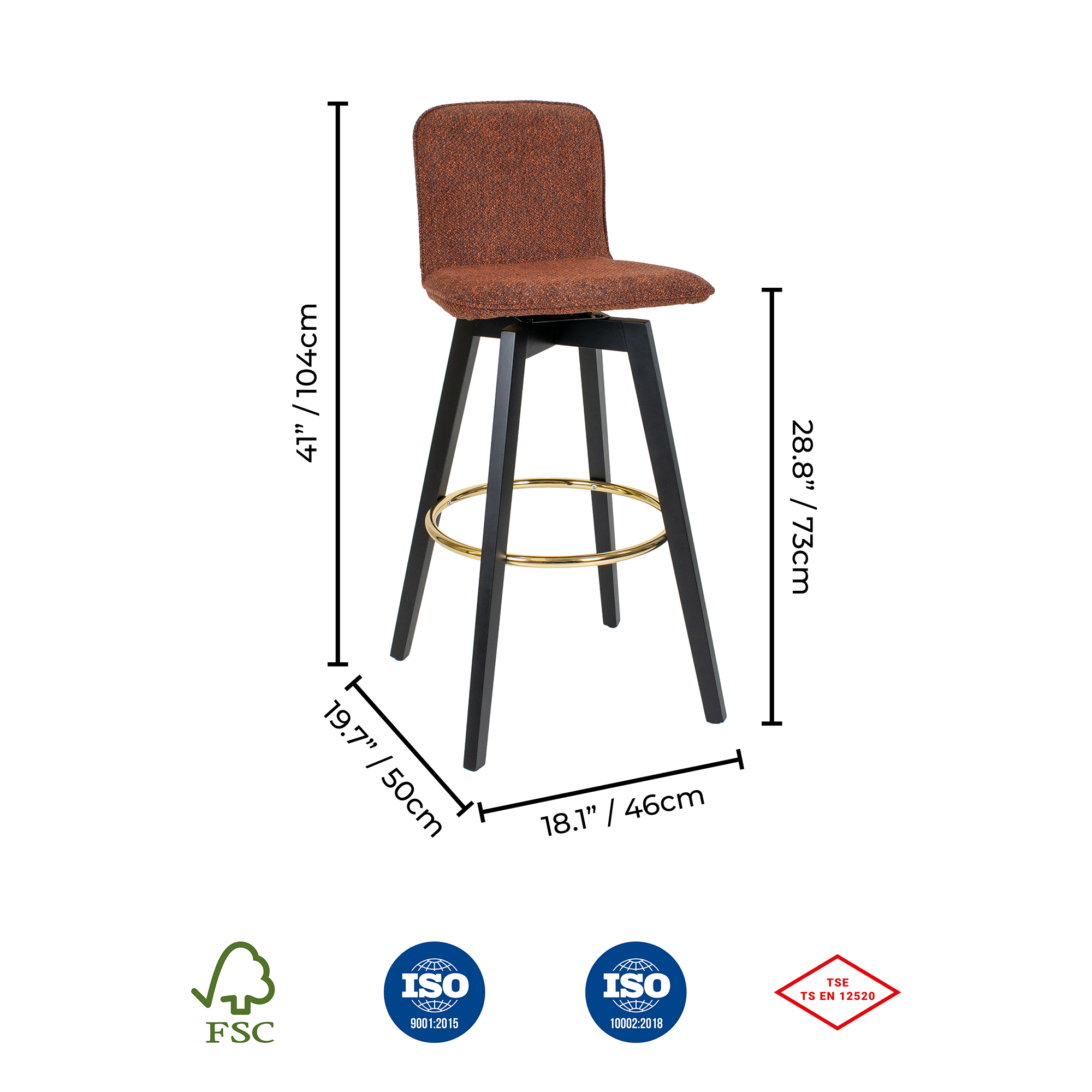 Munich Upholstered Black Wood Bar Stool