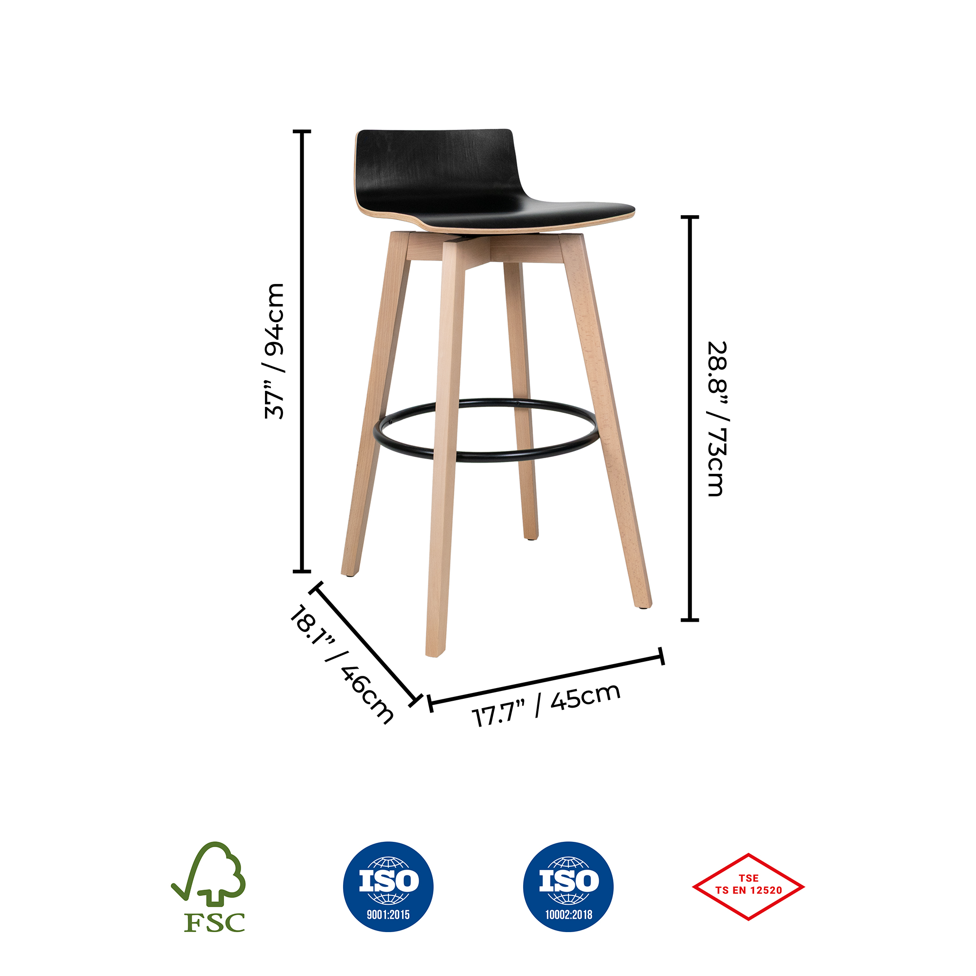 Munich Laminated Natural Wood Bar Stool