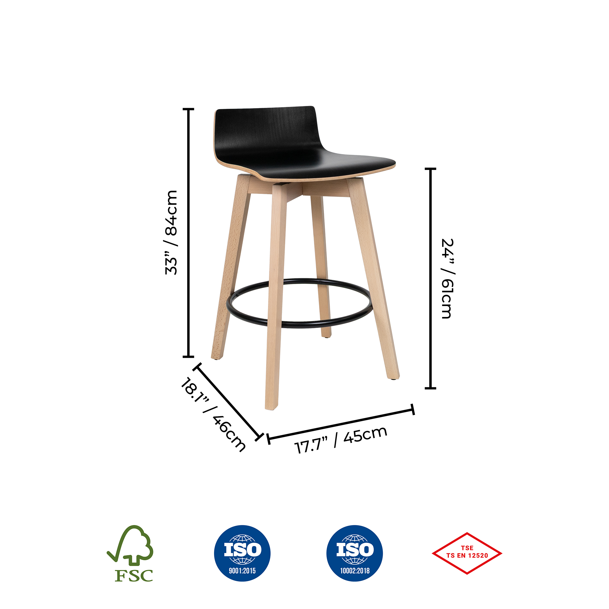 Munich Laminated Natural Wood Counter Bar Stool